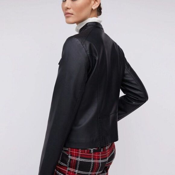 NY&C Faux-Leather Double-Pocket Full Zip Jacket Women's army green Small NWT - Picture 3 of 7